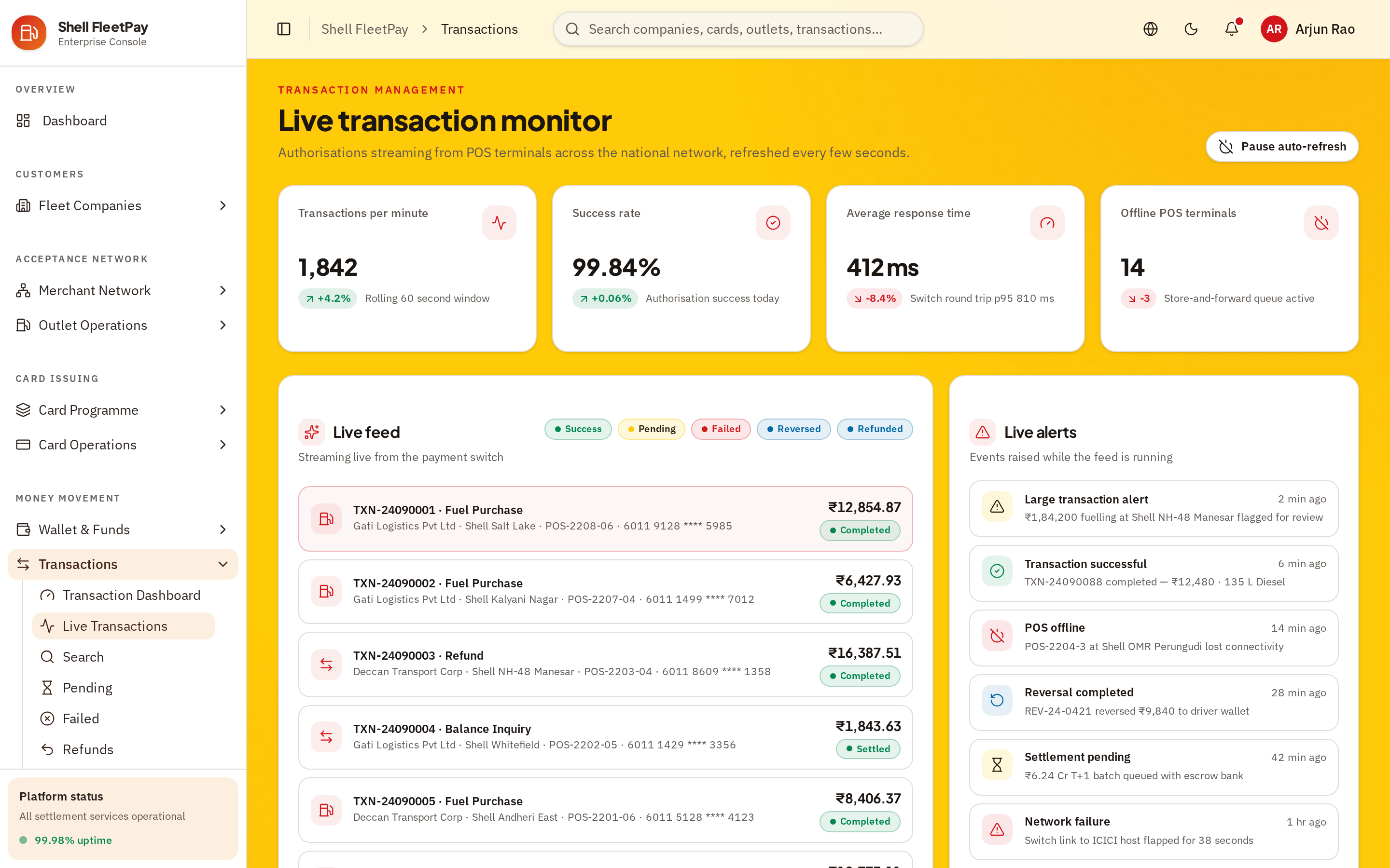 Live transaction monitor